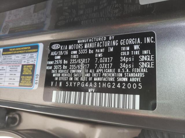 Photo 9 VIN: 5XYPG4A31HG242005 - KIA SORENTO LX 