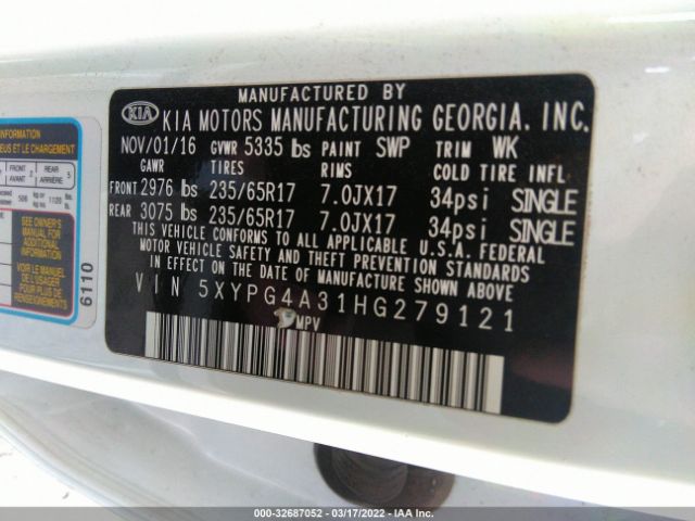 Photo 8 VIN: 5XYPG4A31HG279121 - KIA SORENTO 