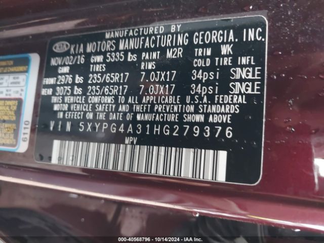 Photo 8 VIN: 5XYPG4A31HG279376 - KIA SORENTO 