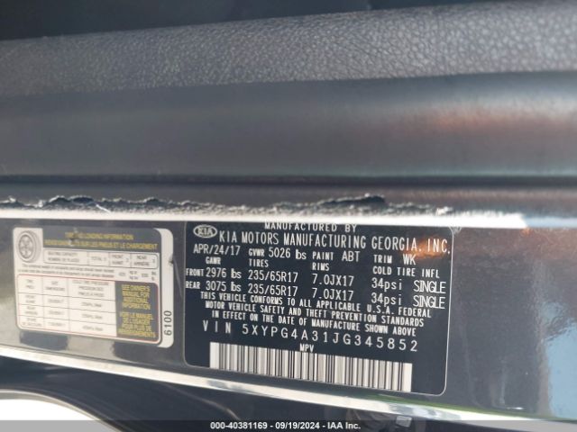 Photo 8 VIN: 5XYPG4A31JG345852 - KIA SORENTO 