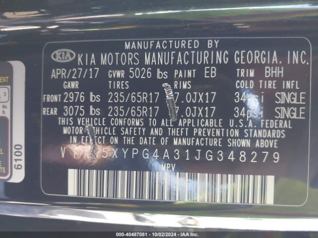 Photo 8 VIN: 5XYPG4A31JG348279 - KIA SORENTO 