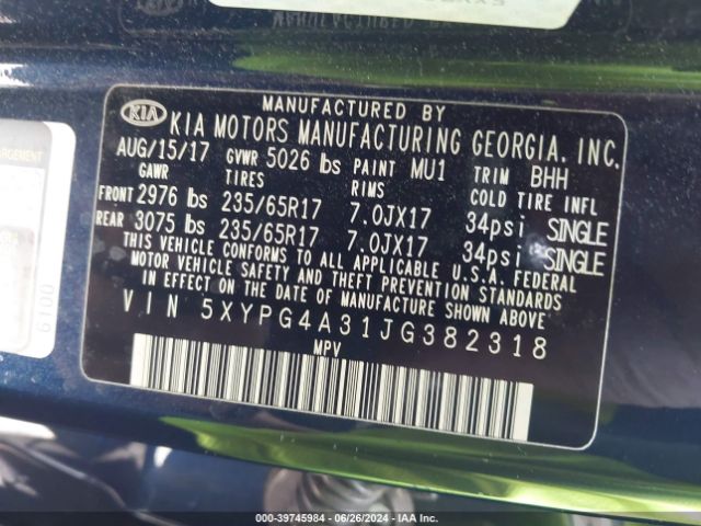 Photo 8 VIN: 5XYPG4A31JG382318 - KIA SORENTO 