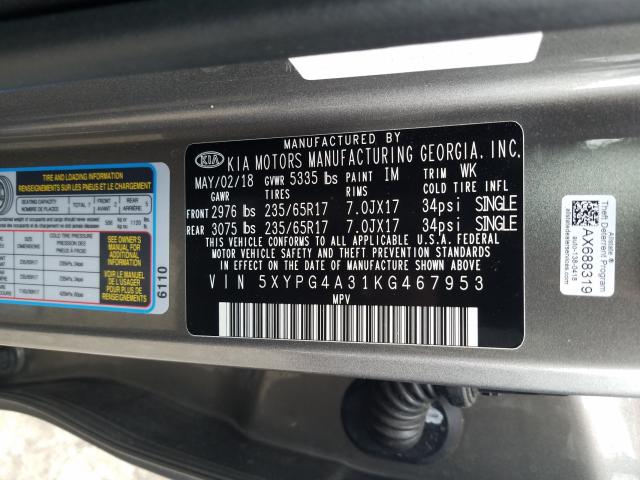 Photo 9 VIN: 5XYPG4A31KG467953 - KIA SORENTO L 