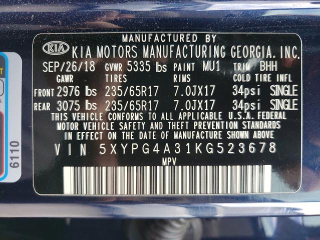 Photo 9 VIN: 5XYPG4A31KG523678 - KIA SORENTO L 