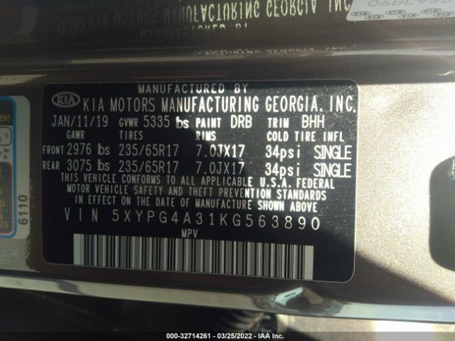 Photo 8 VIN: 5XYPG4A31KG563890 - KIA SORENTO 