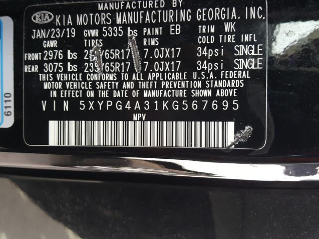 Photo 9 VIN: 5XYPG4A31KG567695 - KIA SORENTO L 