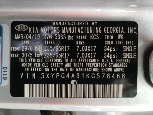 Photo 12 VIN: 5XYPG4A31KG578468 - KIA SORENTO L 