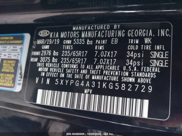 Photo 8 VIN: 5XYPG4A31KG582729 - KIA SORENTO 