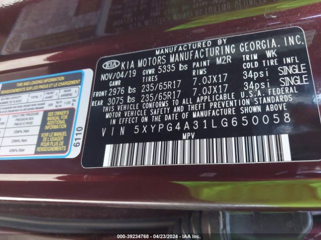 Photo 8 VIN: 5XYPG4A31LG650058 - KIA SORENTO 