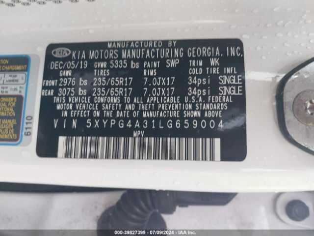 Photo 8 VIN: 5XYPG4A31LG659004 - KIA SORENTO 