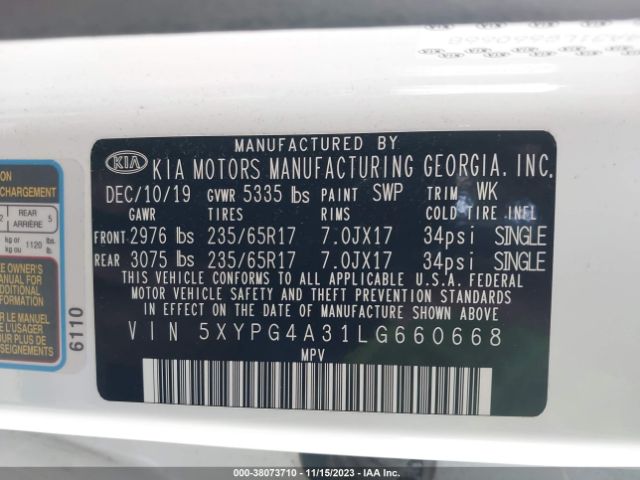 Photo 8 VIN: 5XYPG4A31LG660668 - KIA SORENTO 