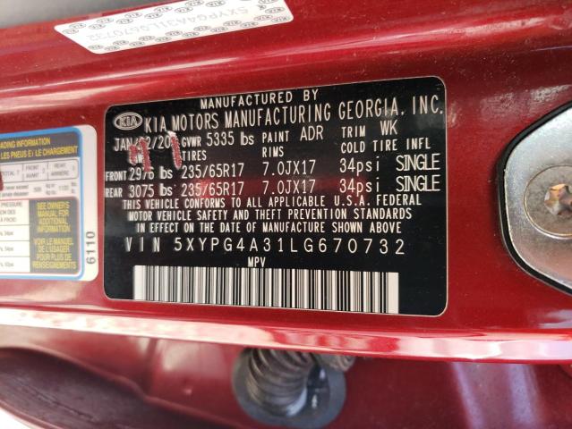 Photo 12 VIN: 5XYPG4A31LG670732 - KIA SORENTO L 