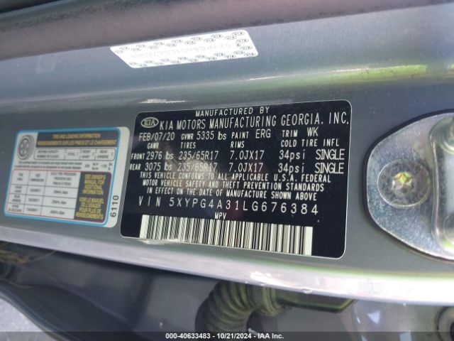 Photo 8 VIN: 5XYPG4A31LG676384 - KIA SORENTO 