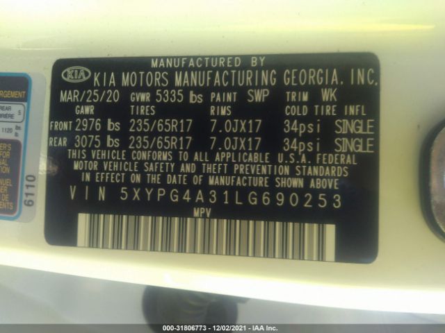 Photo 8 VIN: 5XYPG4A31LG690253 - KIA SORENTO 