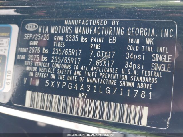 Photo 8 VIN: 5XYPG4A31LG711781 - KIA SORENTO 