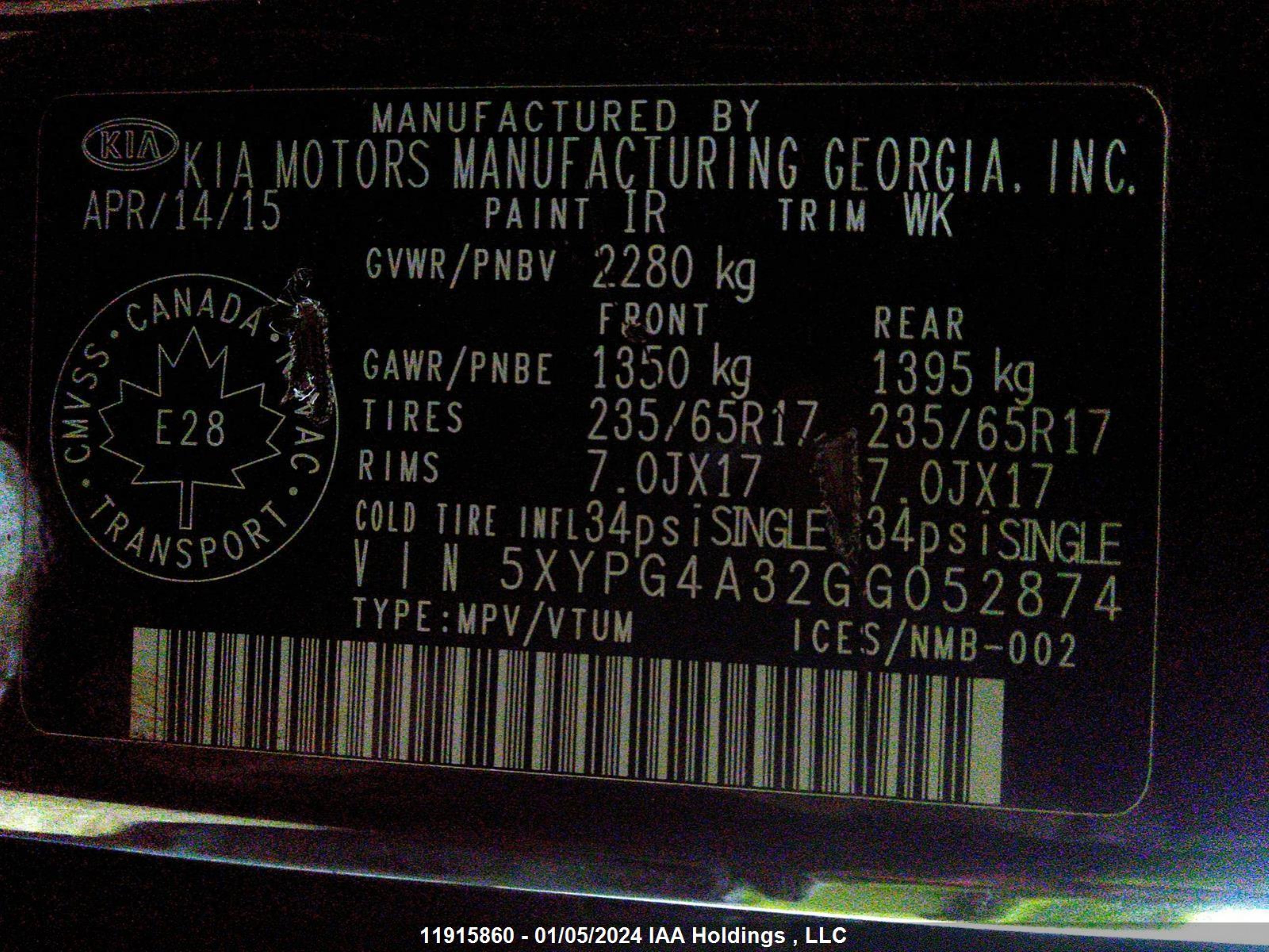 Photo 8 VIN: 5XYPG4A32GG052874 - KIA SORENTO 