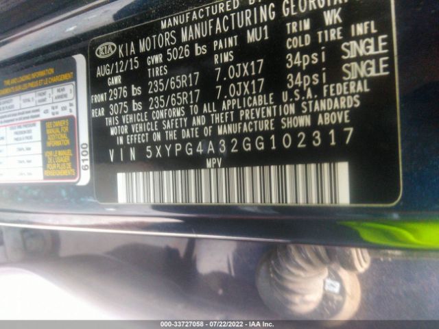 Photo 8 VIN: 5XYPG4A32GG102317 - KIA SORENTO 