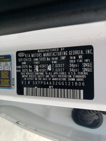 Photo 12 VIN: 5XYPG4A32GG121806 - KIA SORENTO 