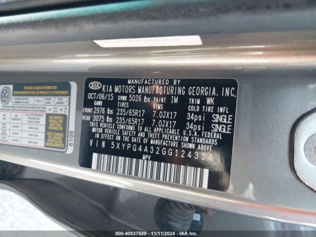 Photo 8 VIN: 5XYPG4A32GG124334 - KIA SORENTO 