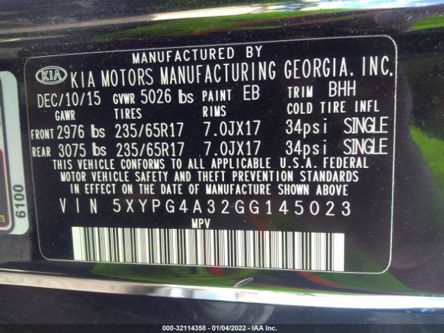 Photo 8 VIN: 5XYPG4A32GG145023 - KIA SORENTO 