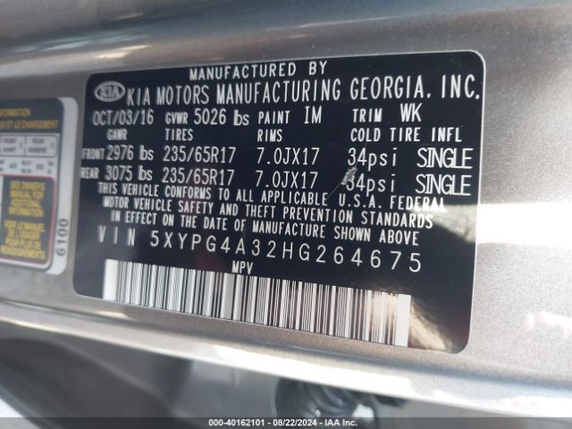 Photo 8 VIN: 5XYPG4A32HG264675 - KIA SORENTO 