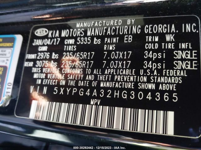 Photo 8 VIN: 5XYPG4A32HG304365 - KIA SORENTO 