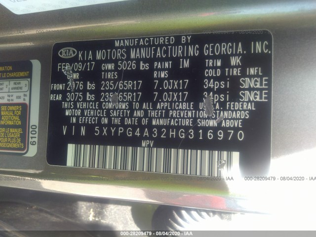 Photo 8 VIN: 5XYPG4A32HG316970 - KIA SORENTO 