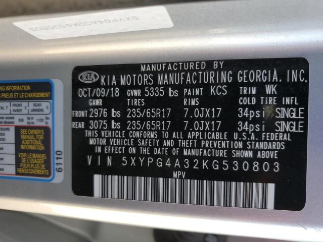 Photo 13 VIN: 5XYPG4A32KG530803 - KIA SORENTO 