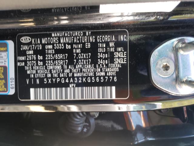 Photo 9 VIN: 5XYPG4A32KG565776 - KIA SORENTO L 