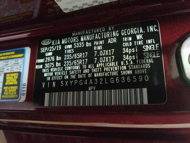 Photo 9 VIN: 5XYPG4A32LG636590 - KIA SORENTO 