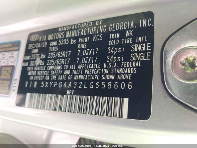 Photo 8 VIN: 5XYPG4A32LG658606 - KIA SORENTO 