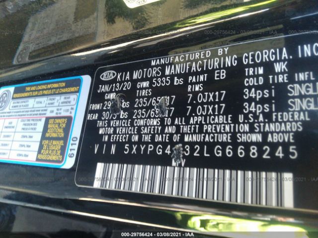 Photo 8 VIN: 5XYPG4A32LG668245 - KIA SORENTO 