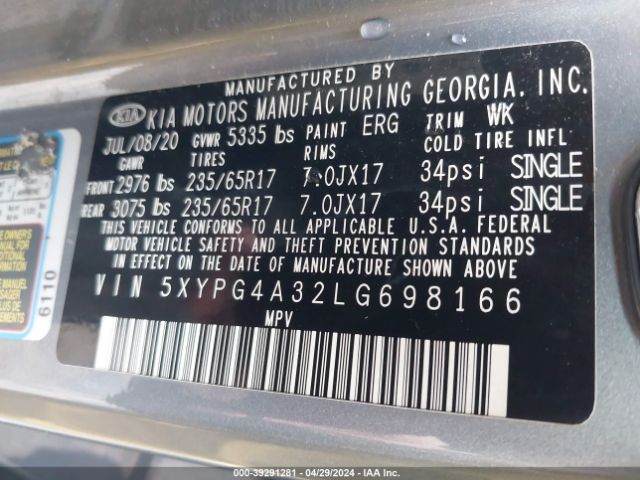 Photo 8 VIN: 5XYPG4A32LG698166 - KIA SORENTO 