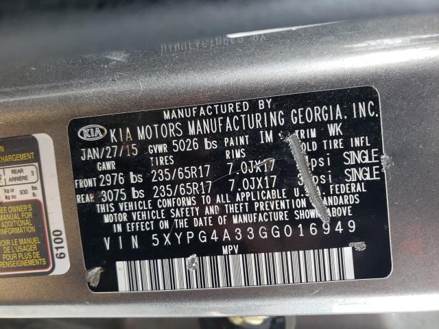 Photo 9 VIN: 5XYPG4A33GG016949 - KIA SORENTO LX 