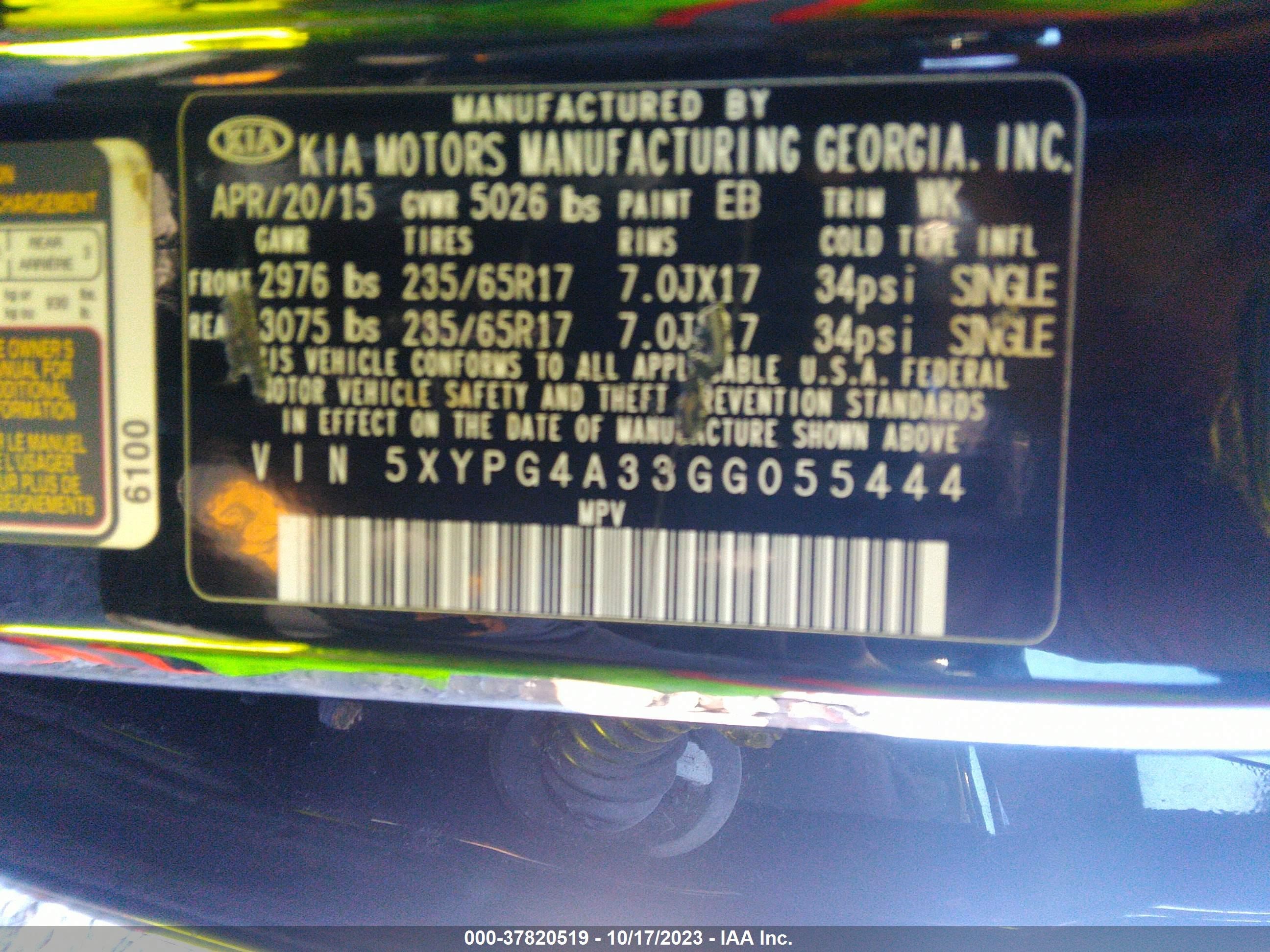 Photo 8 VIN: 5XYPG4A33GG055444 - KIA SORENTO 