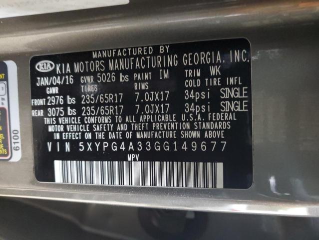 Photo 12 VIN: 5XYPG4A33GG149677 - KIA SORENTO LX 