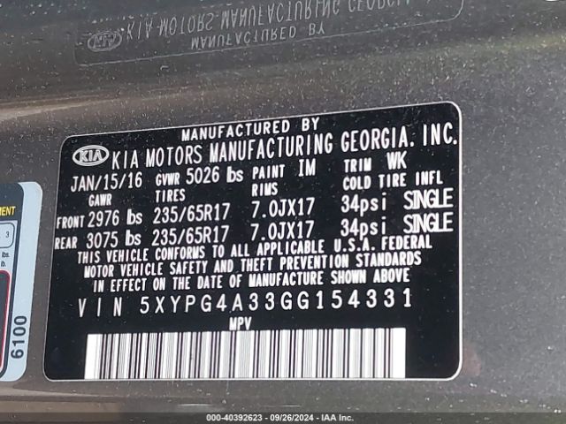 Photo 8 VIN: 5XYPG4A33GG154331 - KIA SORENTO 