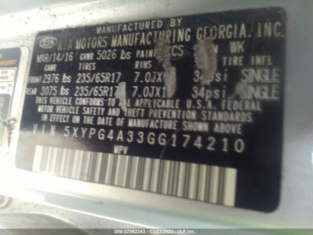 Photo 8 VIN: 5XYPG4A33GG174210 - KIA SORENTO 