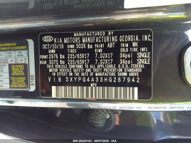 Photo 8 VIN: 5XYPG4A33HG267942 - KIA SORENTO 