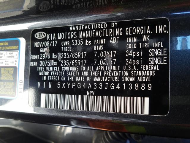 Photo 9 VIN: 5XYPG4A33JG413889 - KIA SORENTO LX 