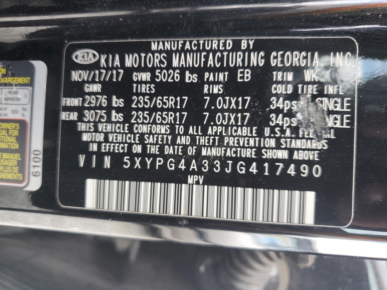 Photo 12 VIN: 5XYPG4A33JG417490 - KIA SORENTO 