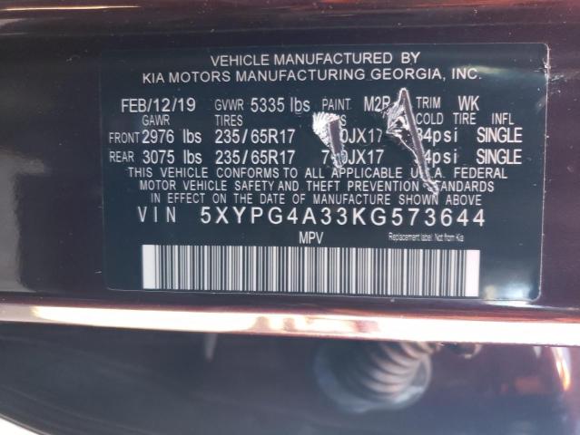 Photo 12 VIN: 5XYPG4A33KG573644 - KIA SORENTO L 