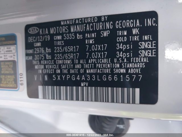 Photo 8 VIN: 5XYPG4A33LG661577 - KIA SORENTO 