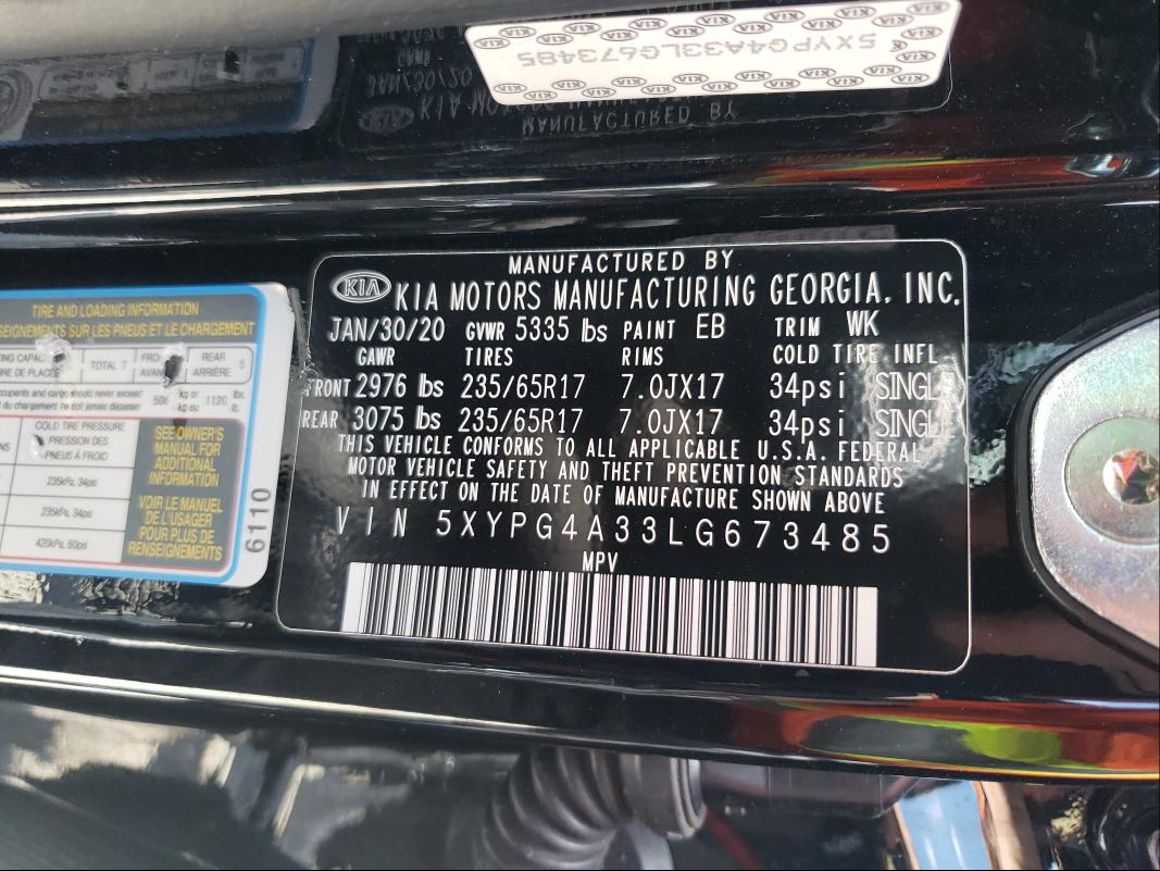 Photo 9 VIN: 5XYPG4A33LG673485 - KIA SORENTO L 