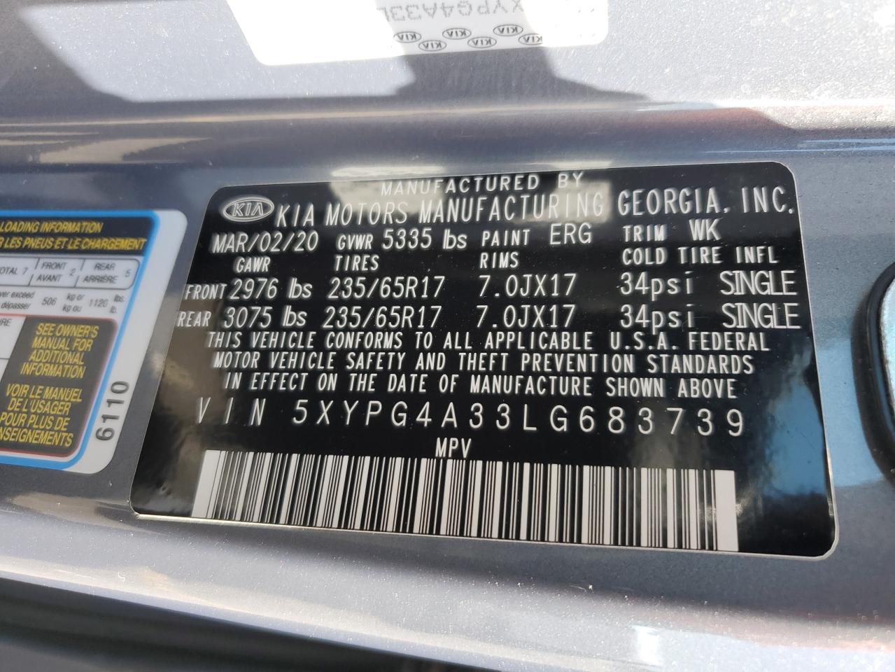 Photo 12 VIN: 5XYPG4A33LG683739 - KIA SORENTO 