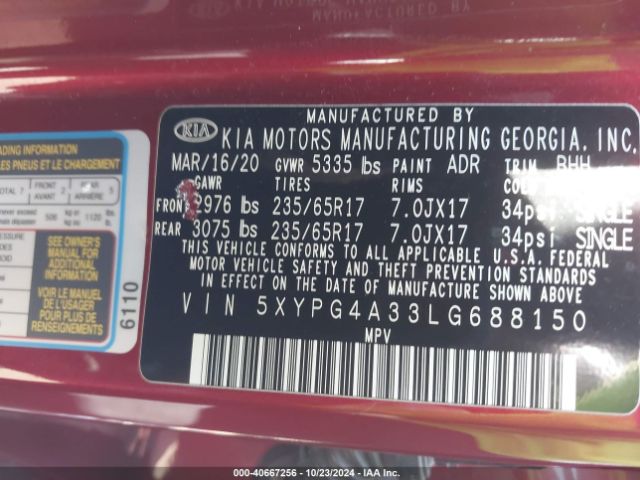 Photo 8 VIN: 5XYPG4A33LG688150 - KIA SORENTO 