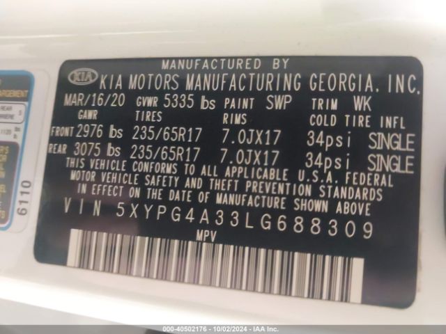 Photo 8 VIN: 5XYPG4A33LG688309 - KIA SORENTO 