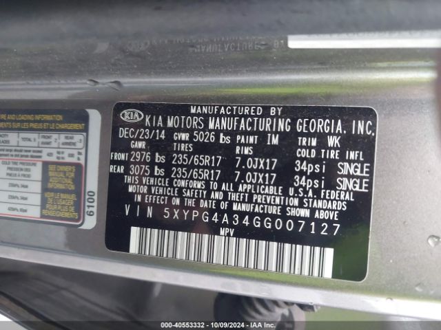 Photo 8 VIN: 5XYPG4A34GG007127 - KIA SORENTO 