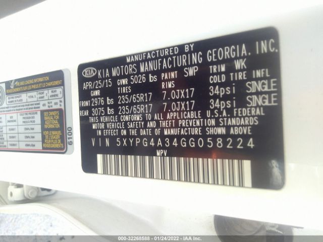 Photo 8 VIN: 5XYPG4A34GG058224 - KIA SORENTO 