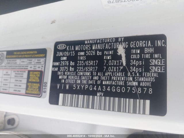 Photo 8 VIN: 5XYPG4A34GG075878 - KIA SORENTO 